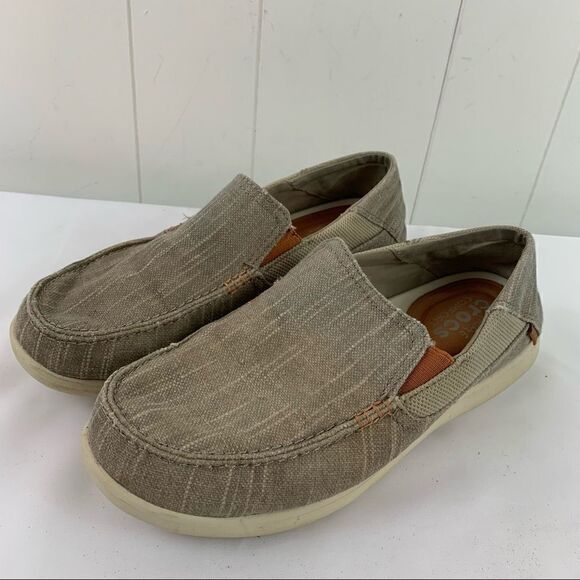 Mens Slip On Loafer Crocs Santa Cruz II Luxe Slub Shoes Size 8 Khaki Stucco - Picture 1 of 9